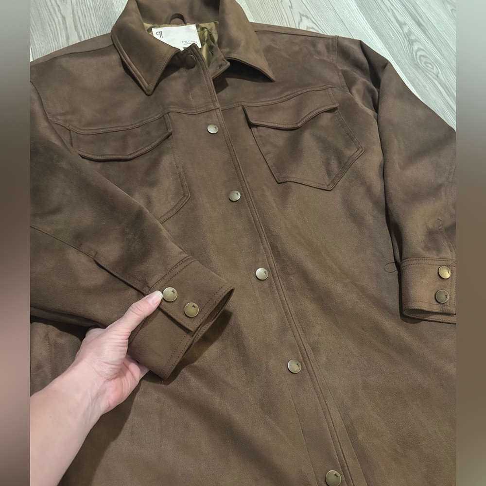 PILCRO Tillie Relaxed Fit Faux Suede Brown Jacket Size Large - Picture 4 of 9
